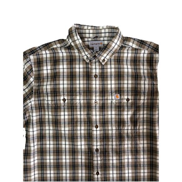 Carhartt Men’s Short Sleeve Button Up Plaid Relaxed Fit Shirt Brown Cotton XL - Picture 2 of 7